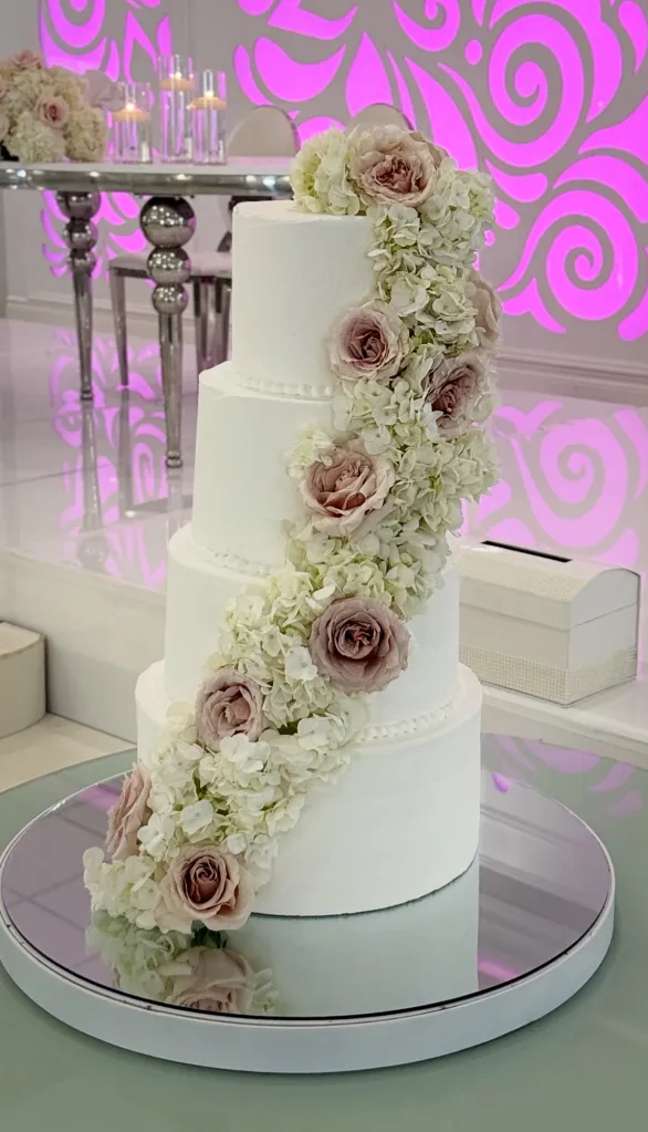 Blush rose faux cake centerpiece by Aya's Sweets
