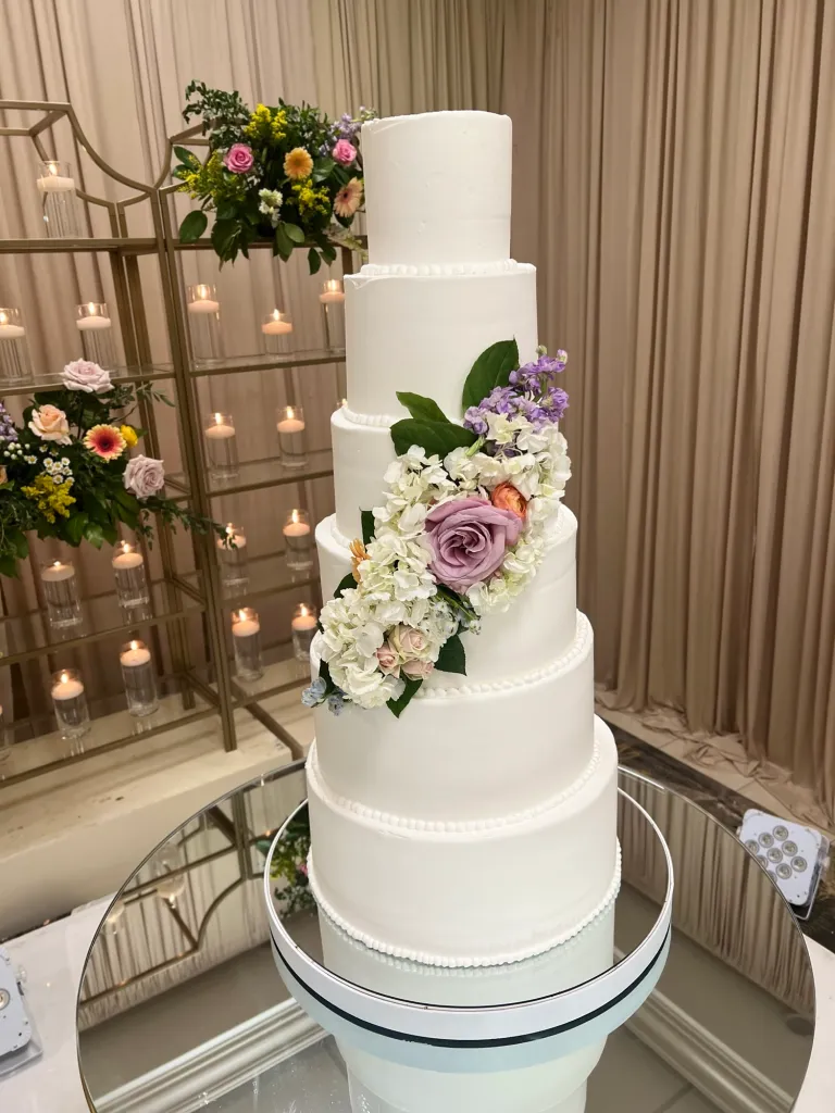 Minimal ivory faux cake centerpiece by Aya's Sweets
