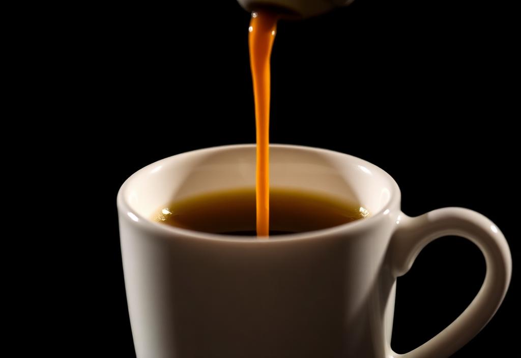 Slow espresso pour into a porcelain cup